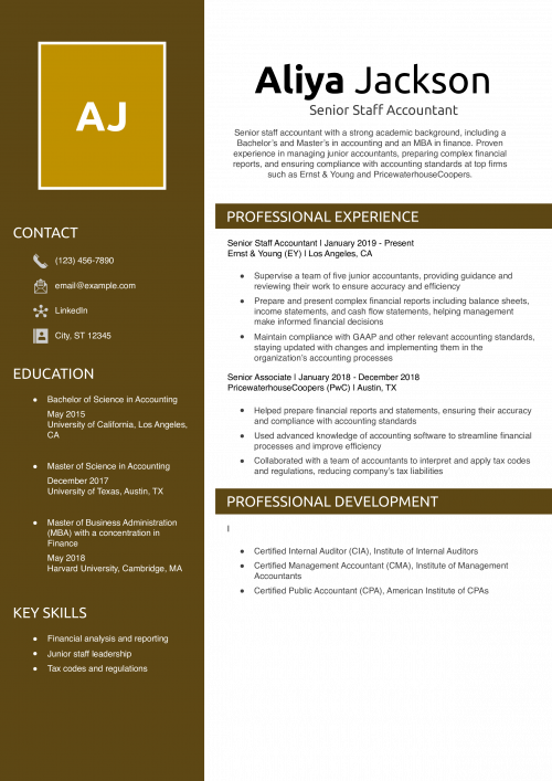 Senior Staff Accountant Resume Example