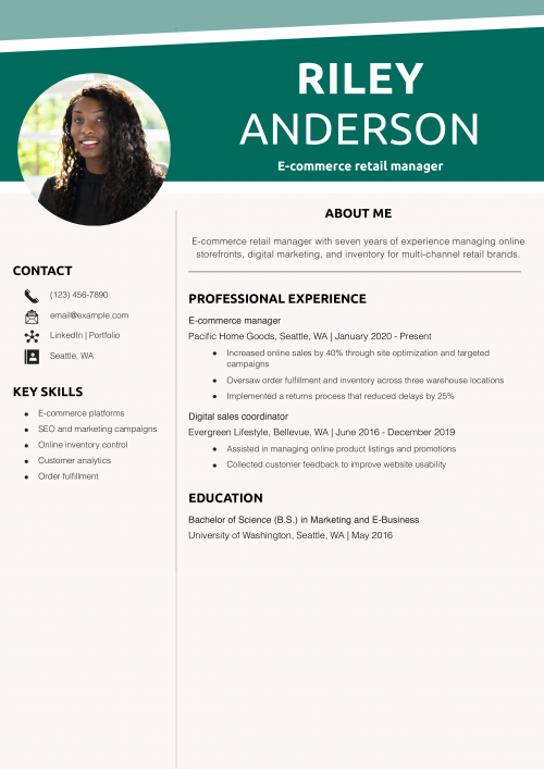 E-commerce retail manager resume example