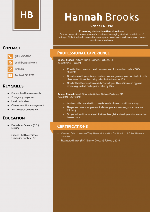 School Nurse Resume Example