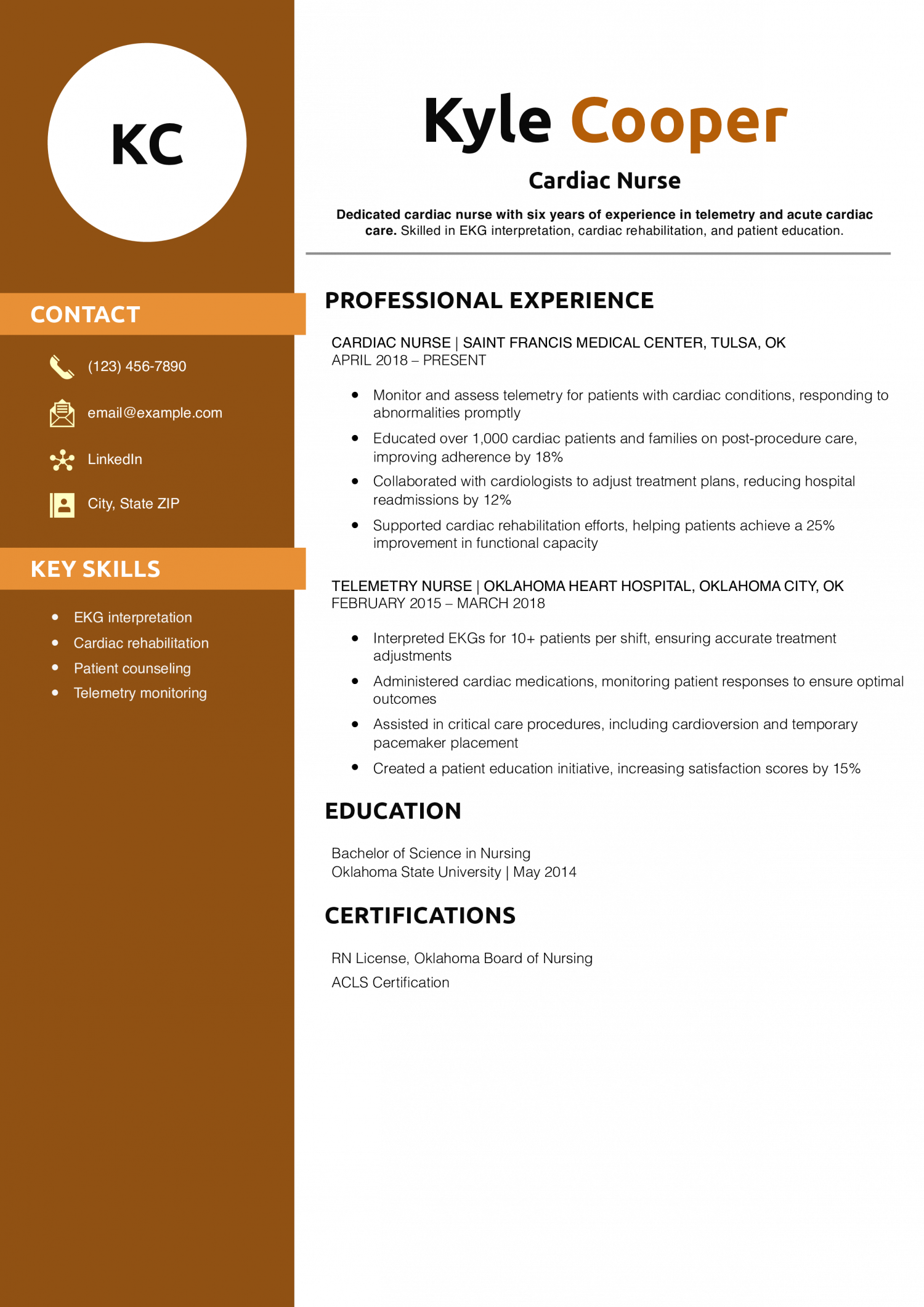 Cardiac Nurse Resume Example