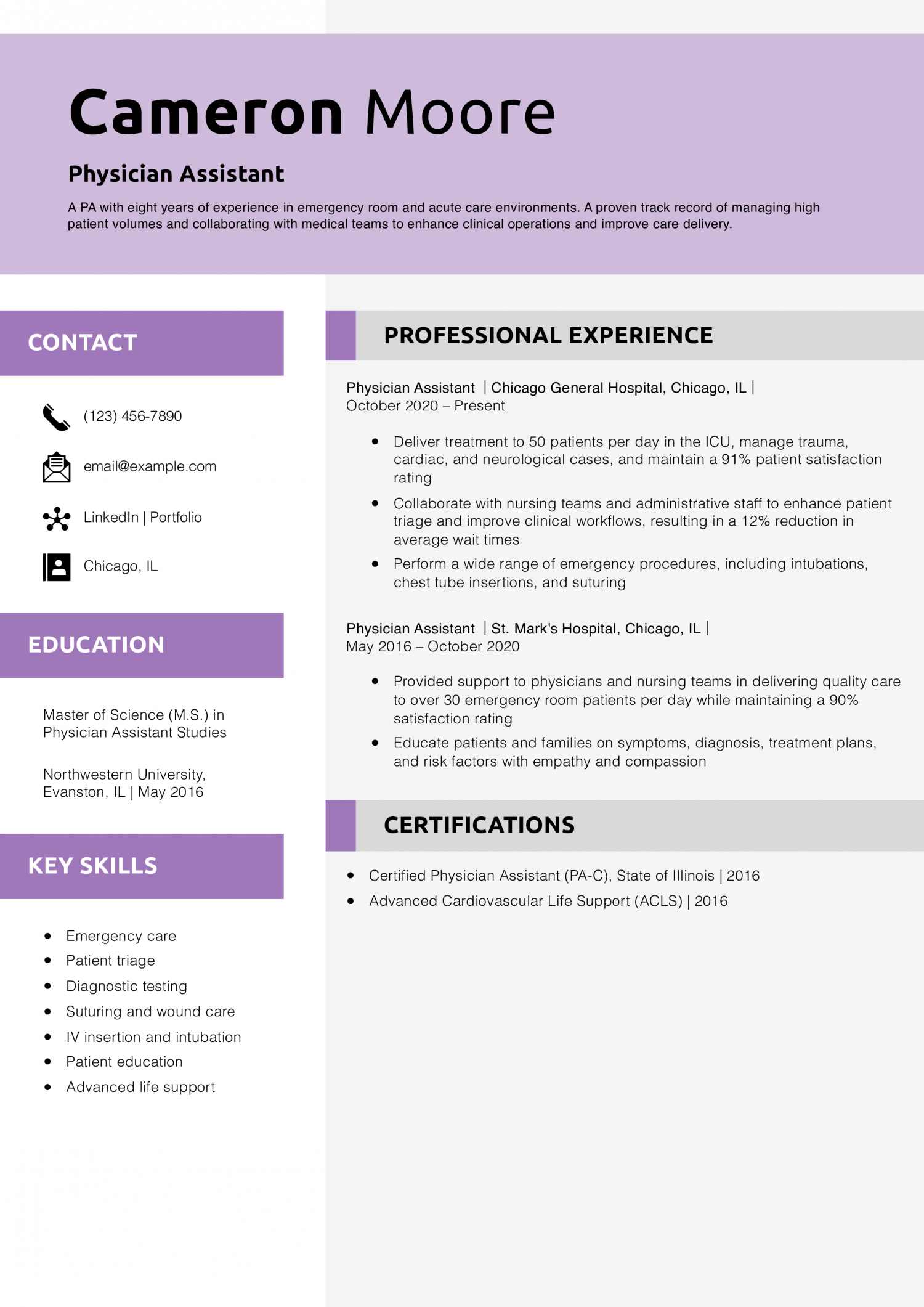 Physician Assistant Resume Example