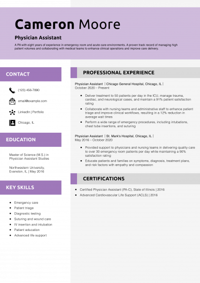 Physician Assistant Resume Example 