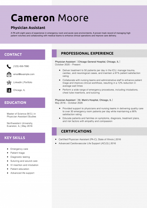 Physician Assistant Resume Example 