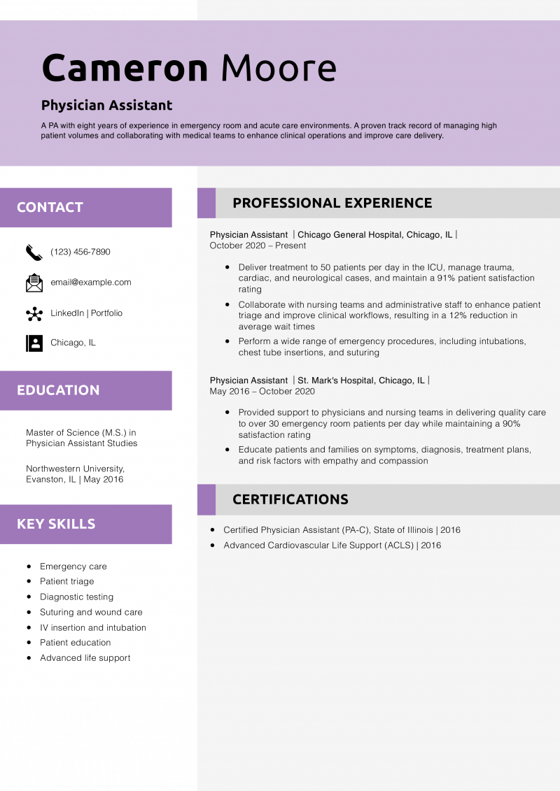 Physician Assistant Resume Example 