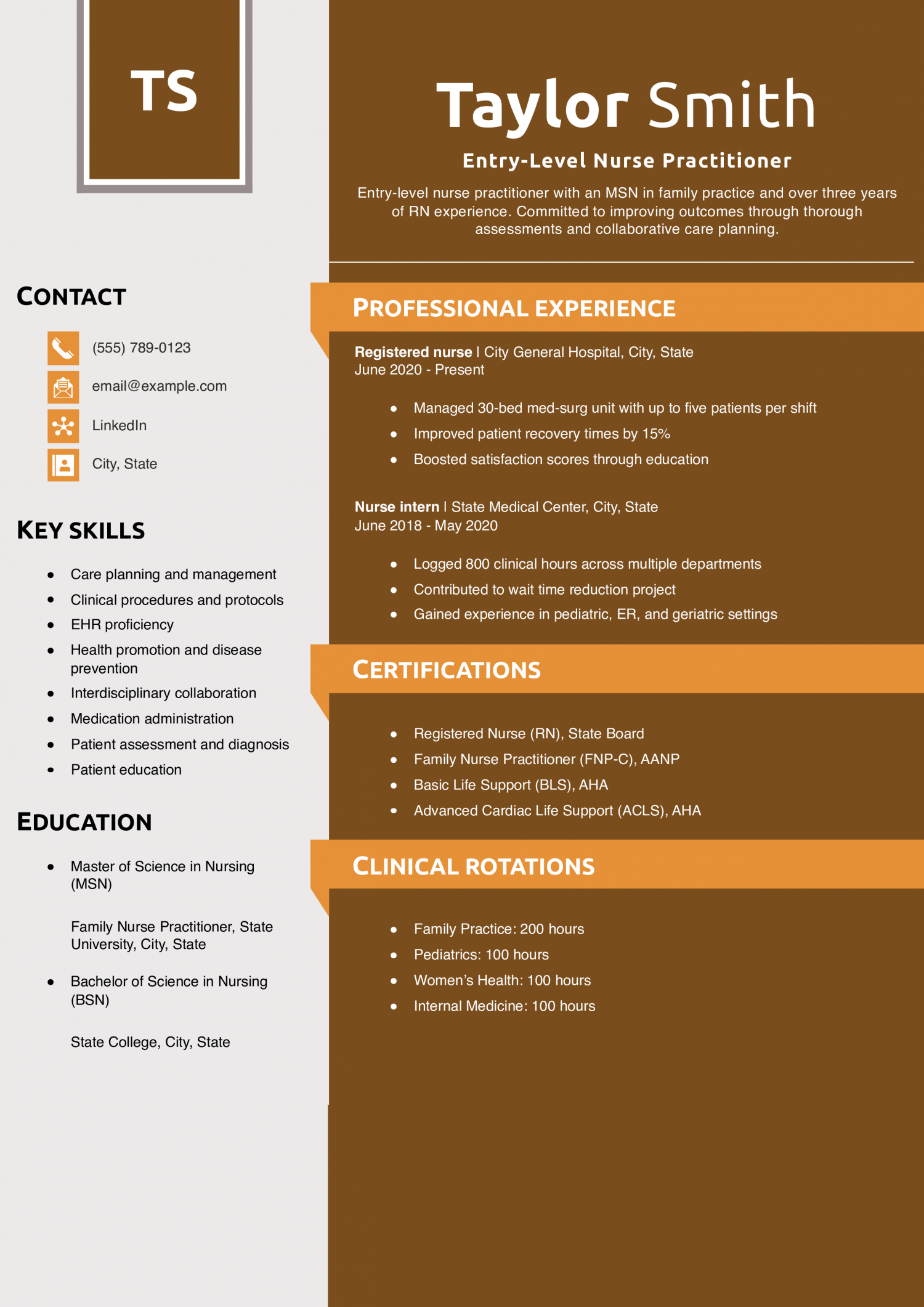 Entry-Level Nurse Practitioner Resume Example