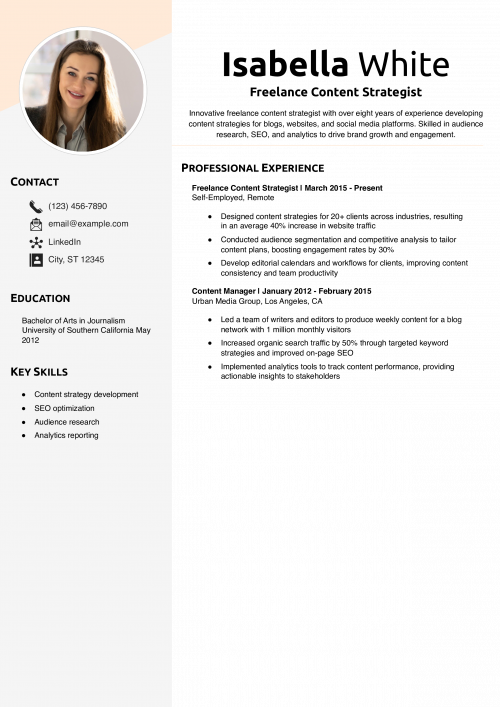 Freelance Content Strategist Resume Example