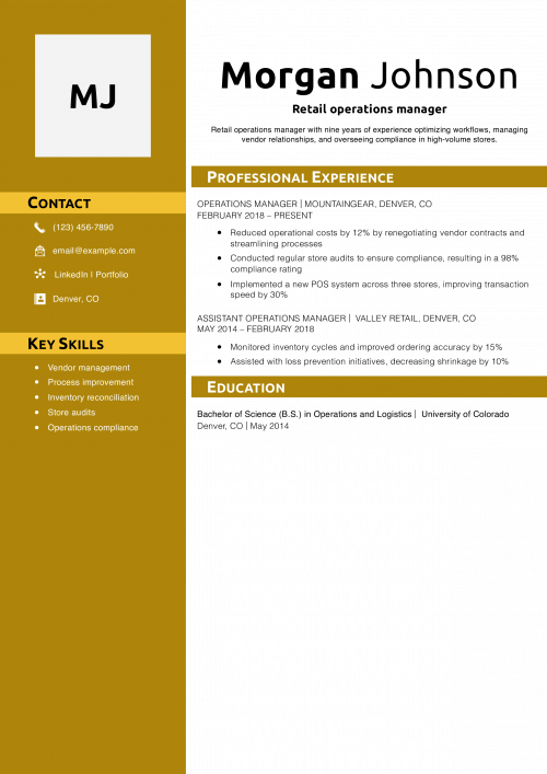 Retail operations manager resume example