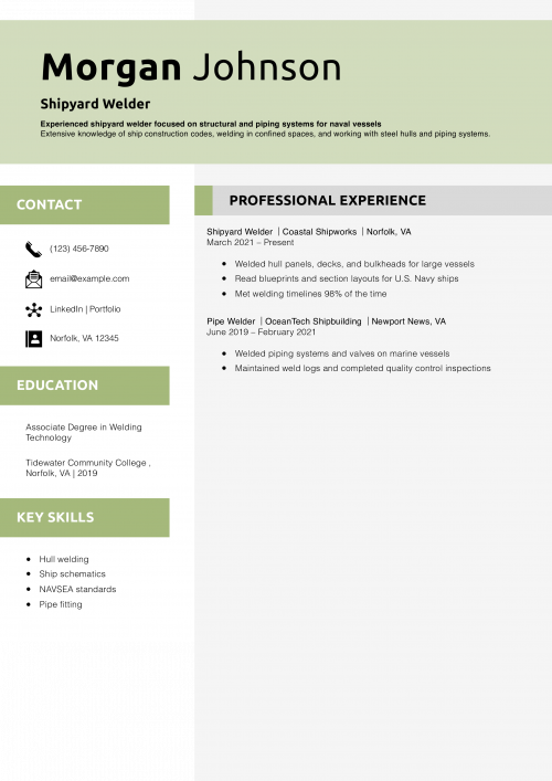 Shipyard Welder Resume Example 