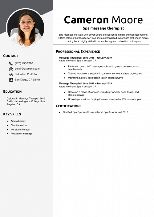 Spa massage therapist resume 