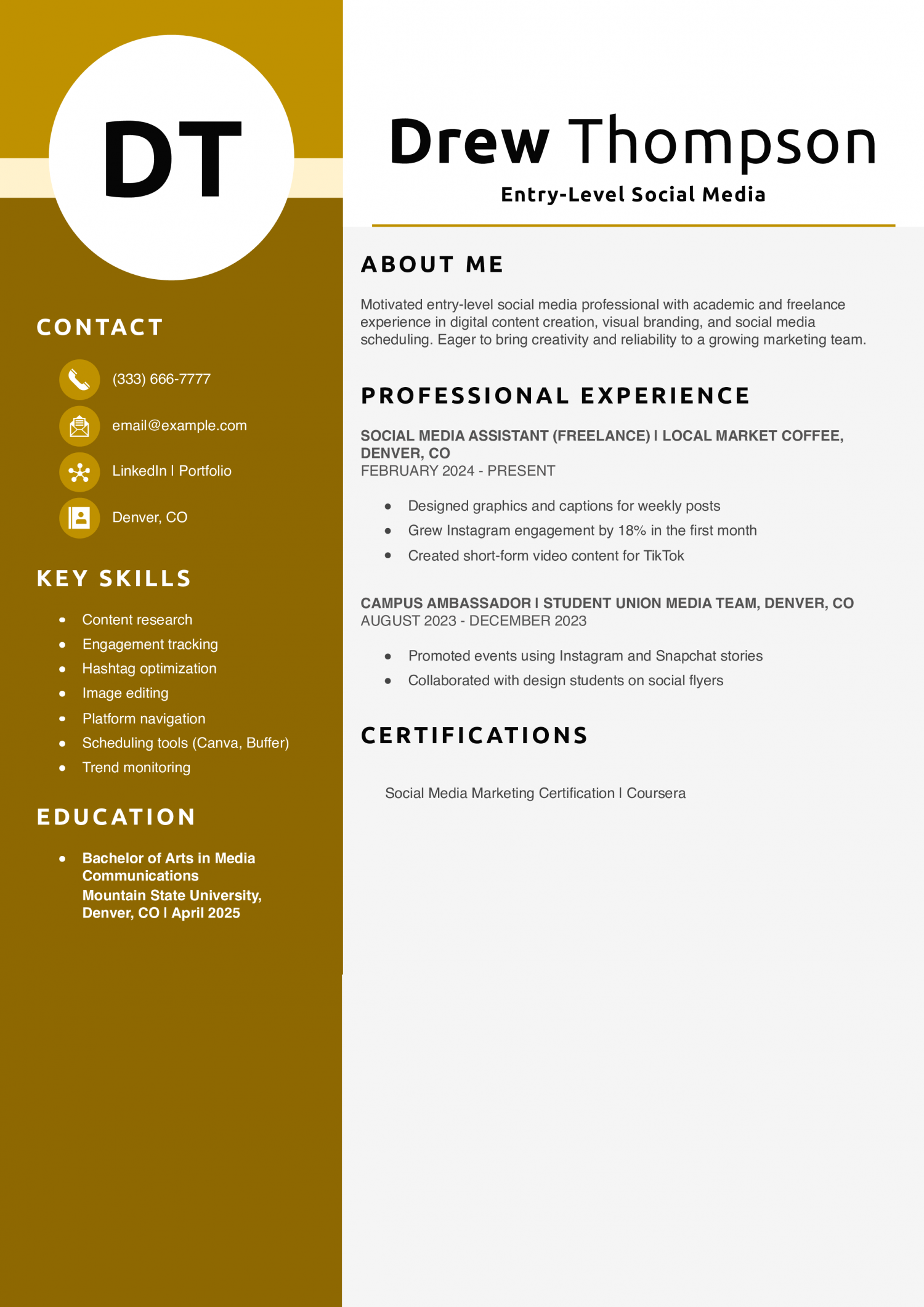 Entry-Level Social Media Resume Example