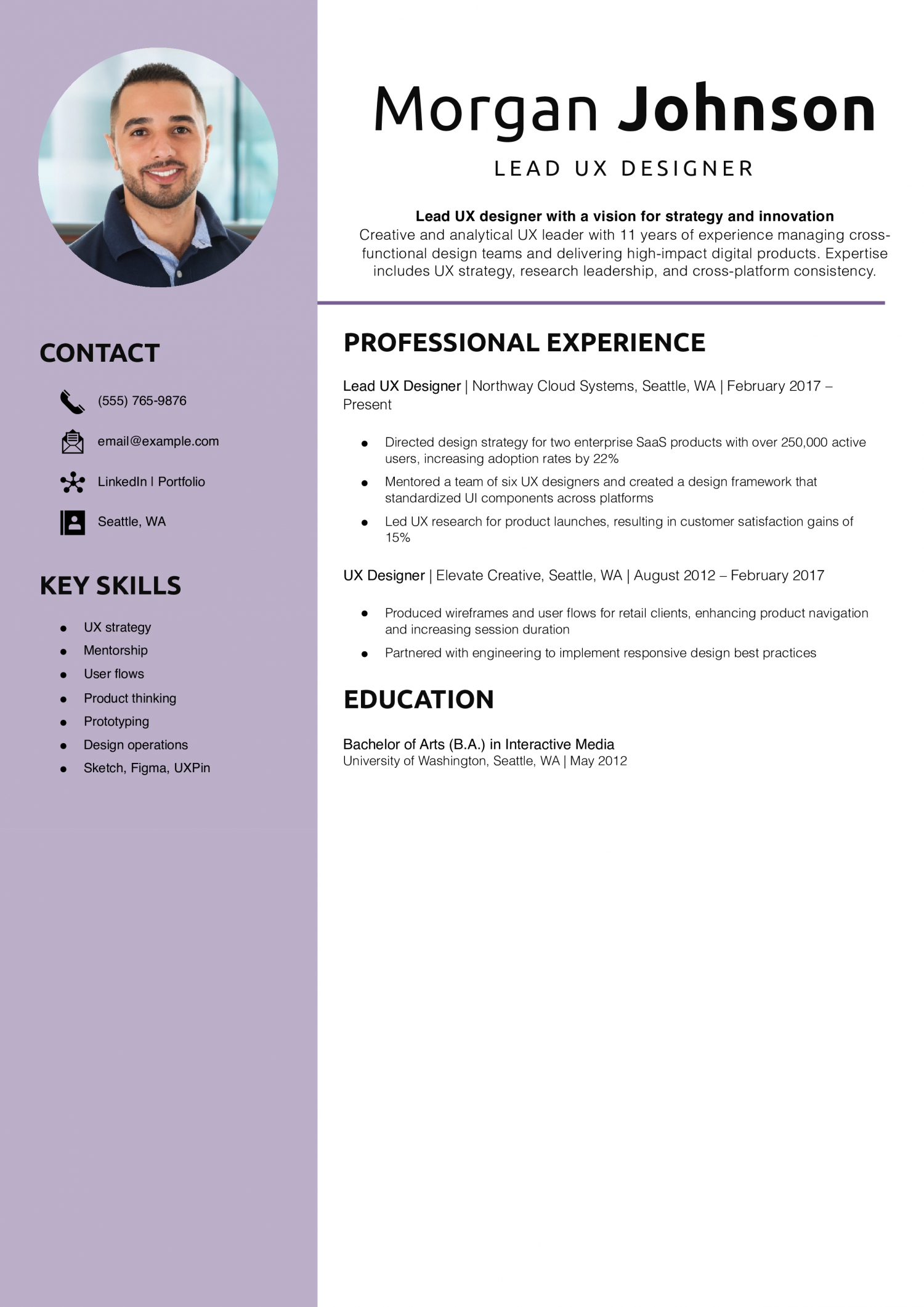Lead UX Designer Resume Example