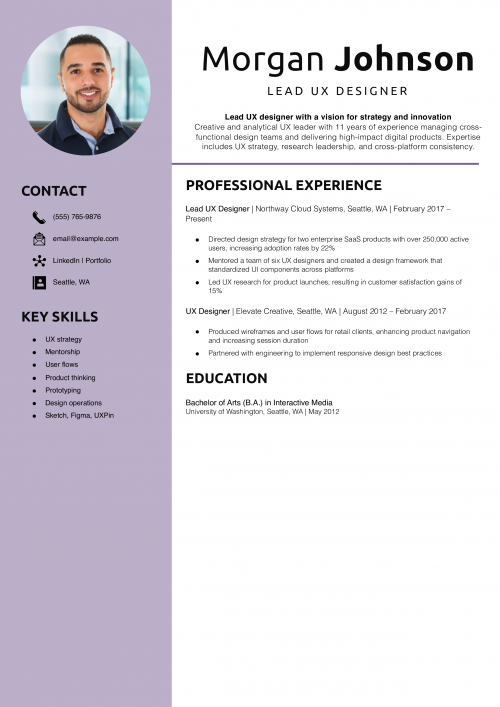 Lead UX Designer Resume Example