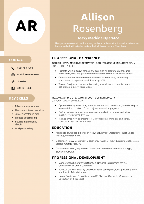 Heavy Machine Operator Resume Example