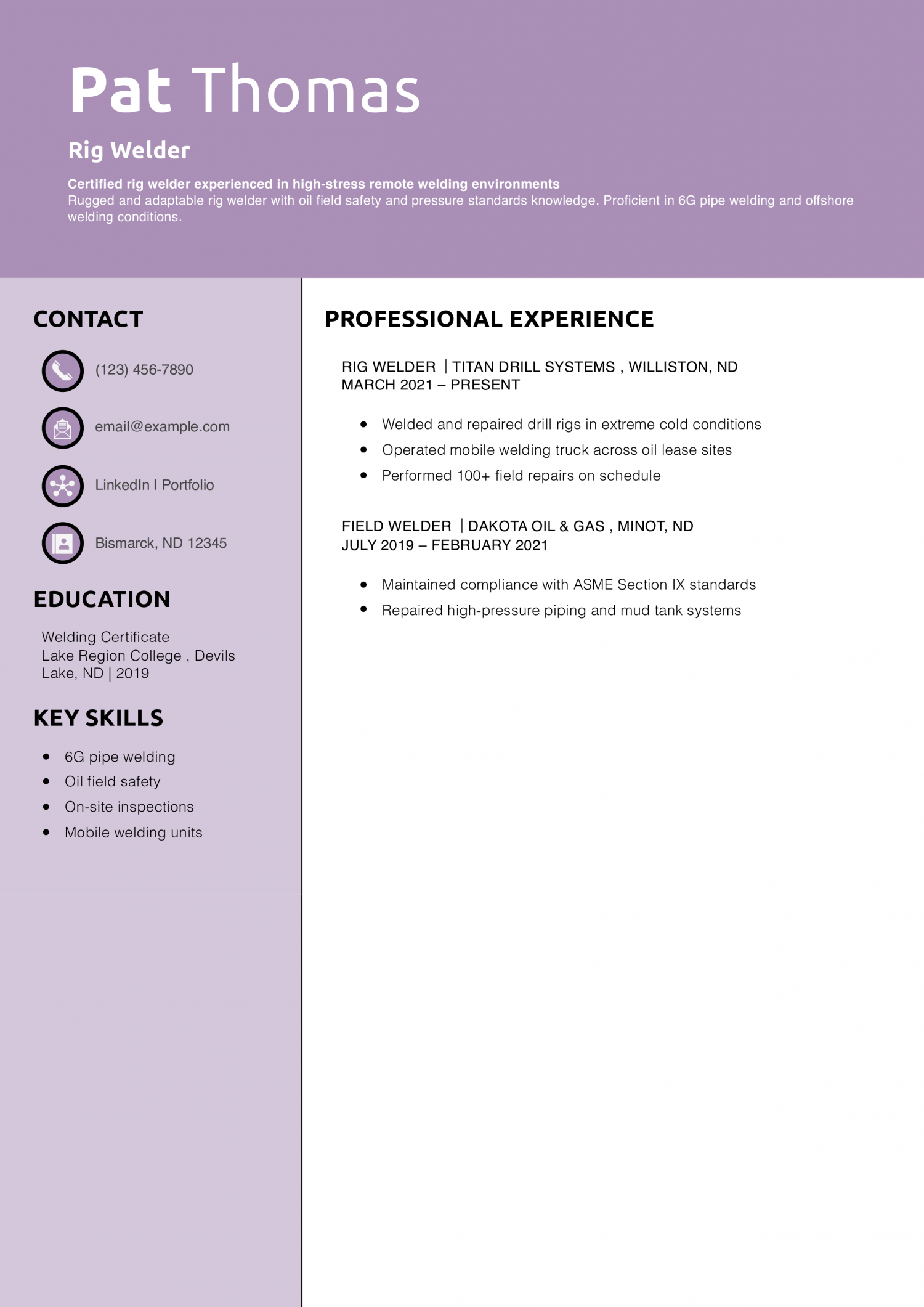 Rig Welder Resume Example 