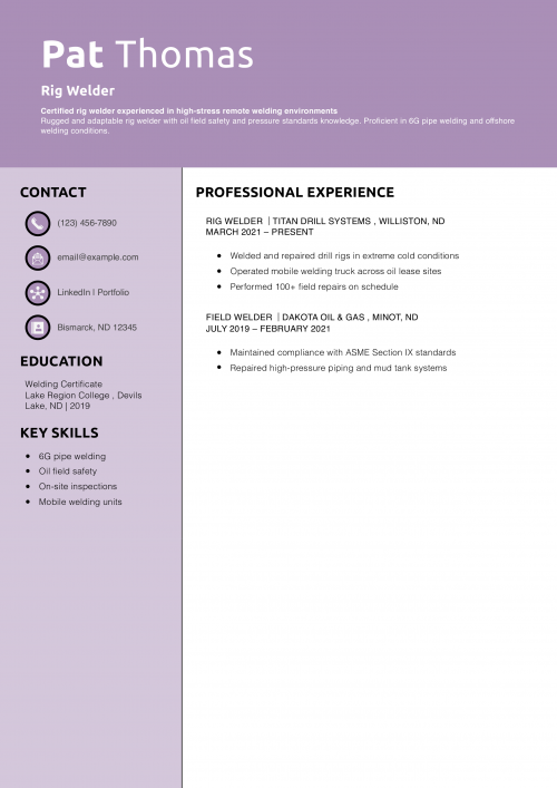 Rig Welder Resume Example 