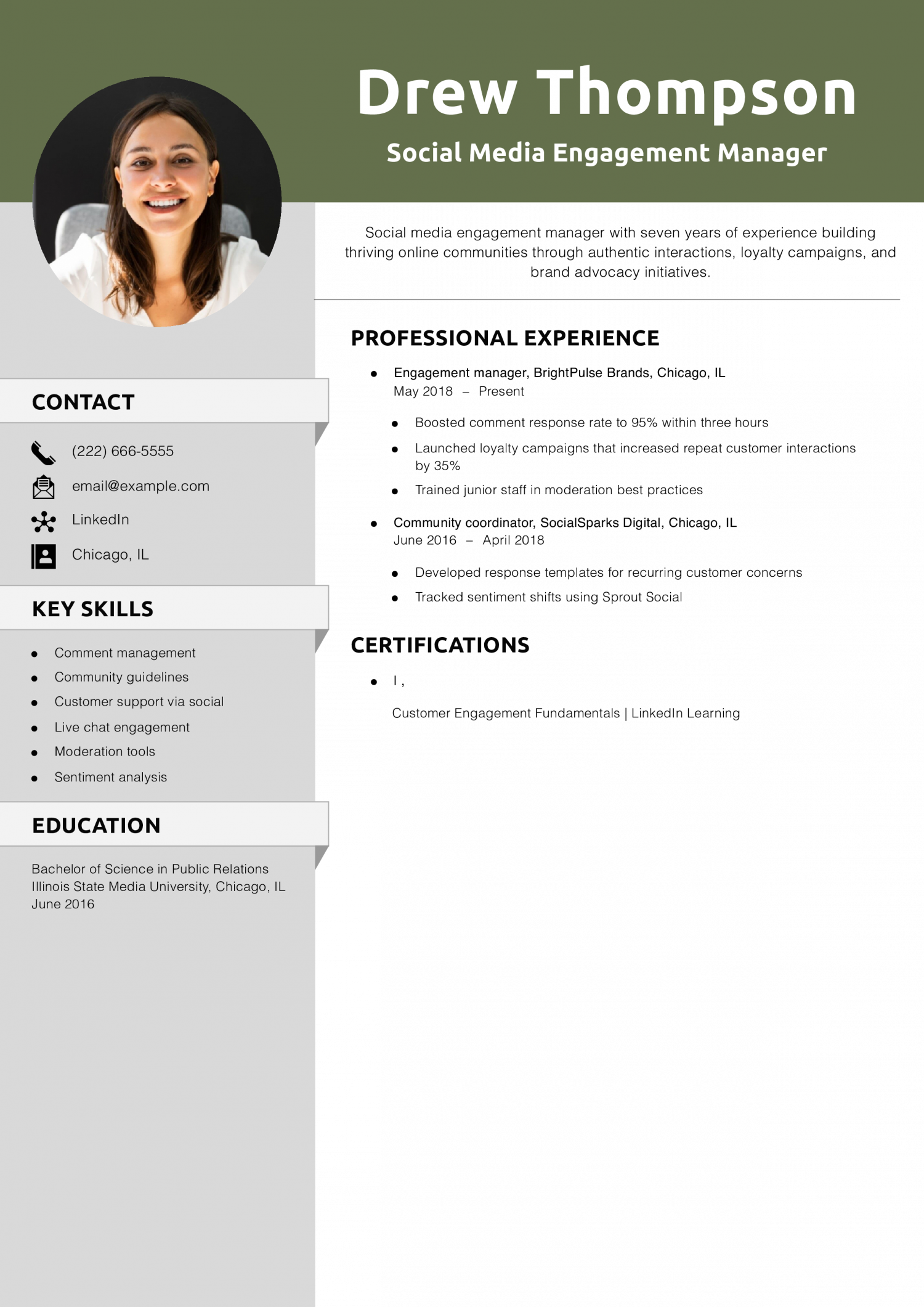 Social Media Engagement Manager Resume Example