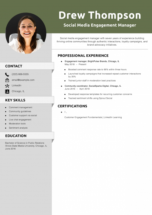 Social Media Engagement Manager Resume Example
