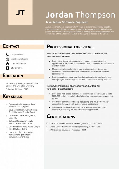 Java Senior Software Engineer Resume Example