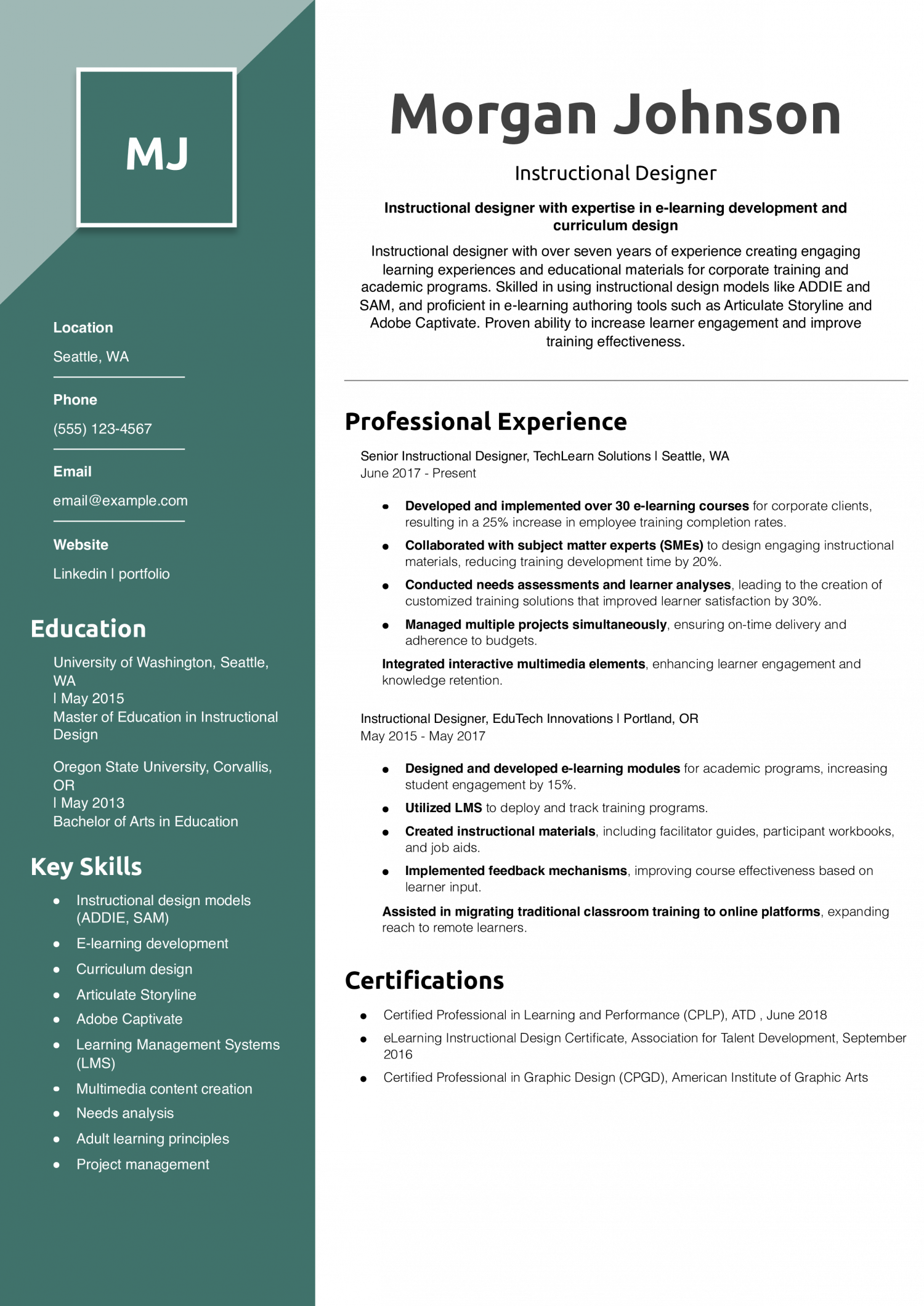 Instructional Designer Resume Example