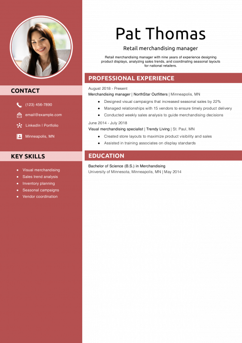 Retail merchandising manager resume example