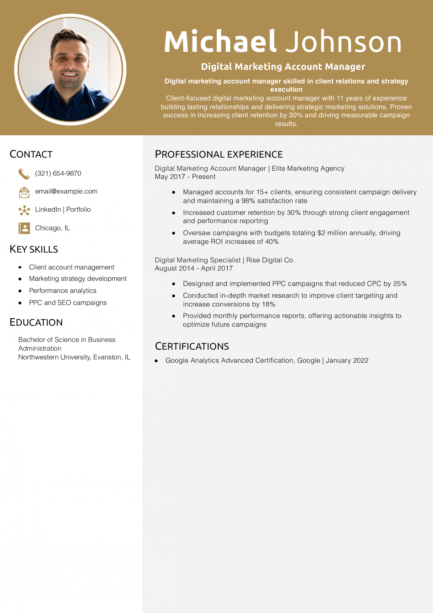 Digital Marketing Account Manager Resume
