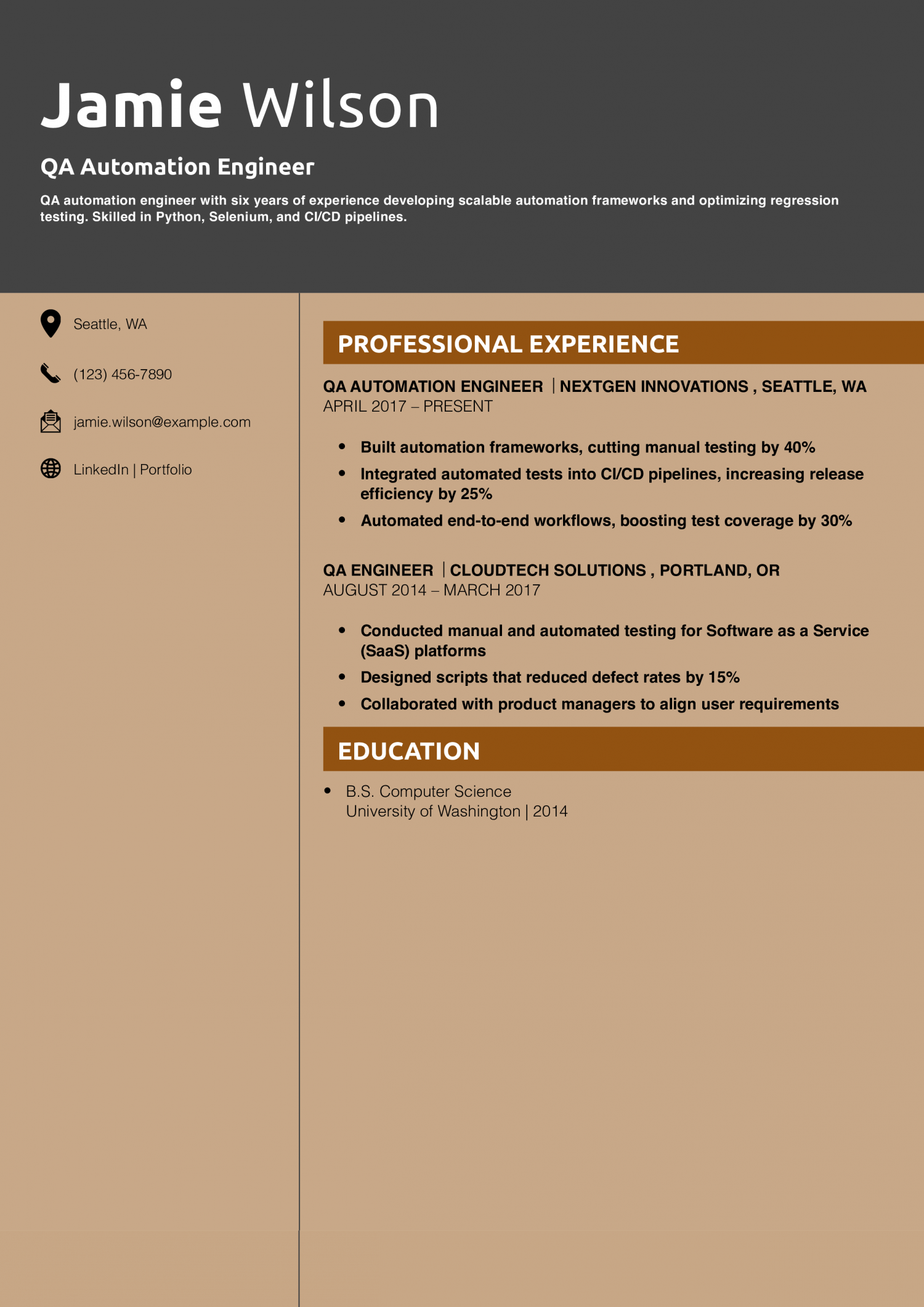 QA Automation Engineer Resume Example 