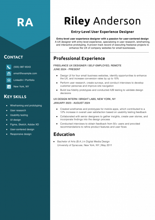 Entry-Level User Experience Designer Resume Example