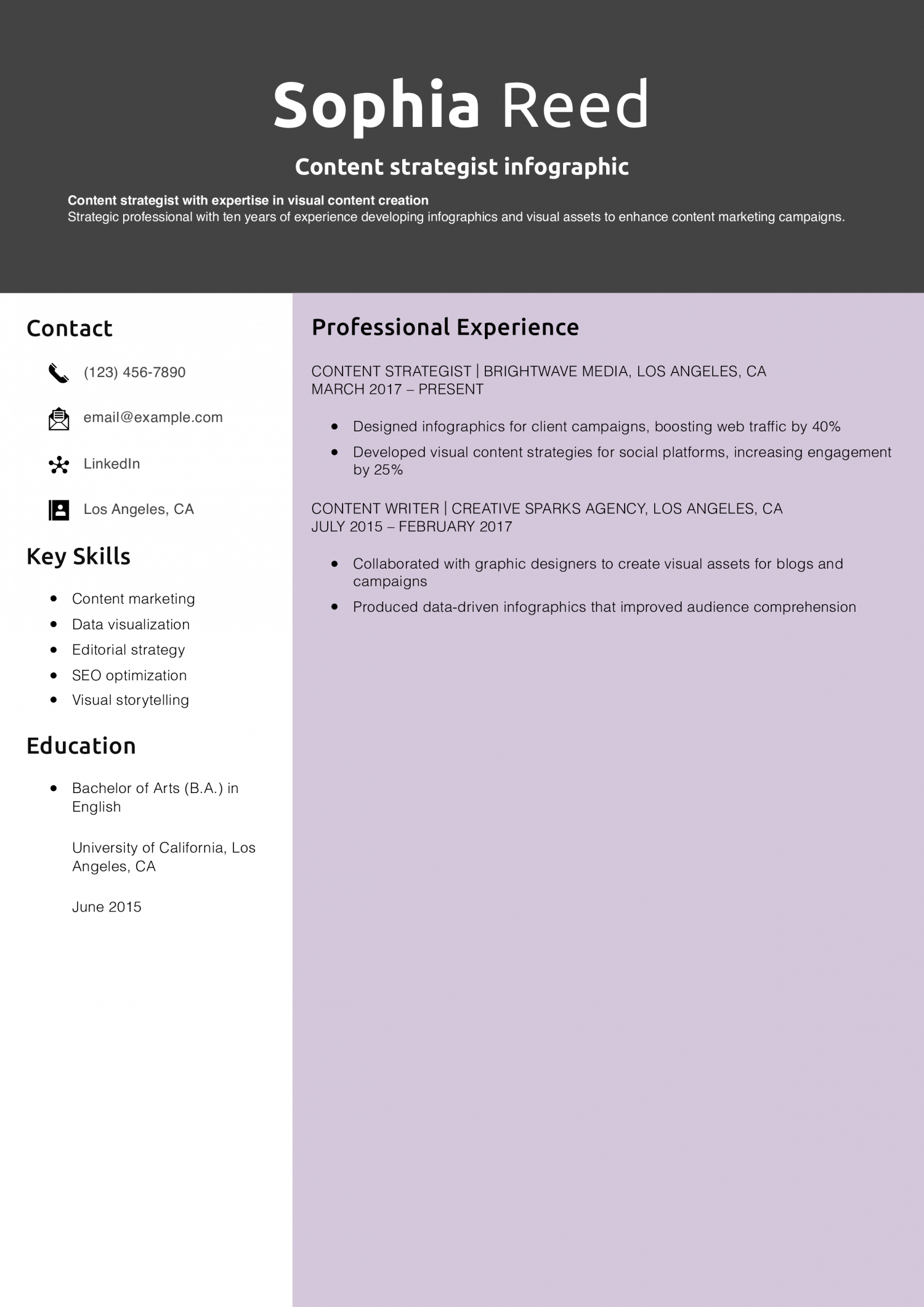 Content strategist infographic resume