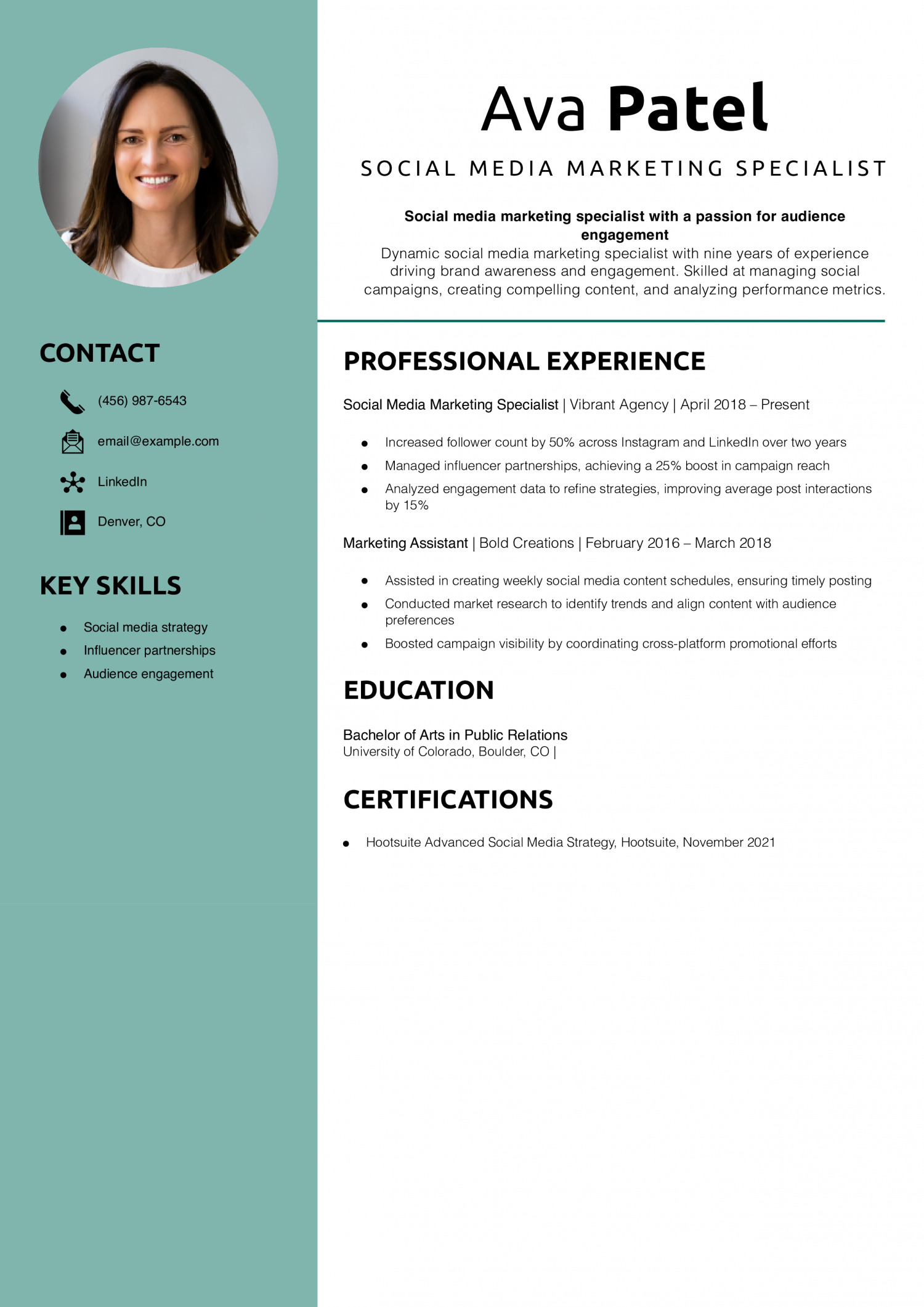 Social Media Marketing Specialist Resume