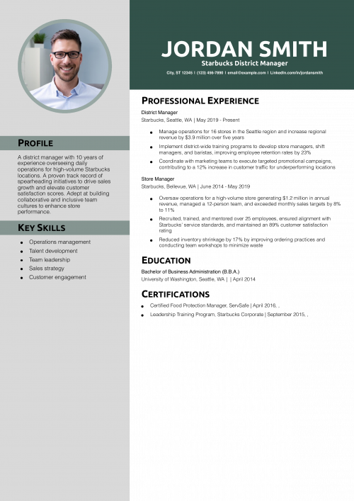 Starbucks District Manager Resume Example