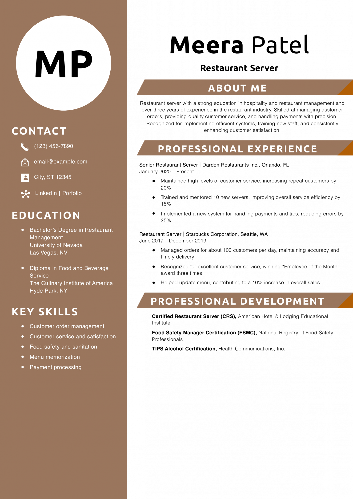 Restaurant Server Resume Example