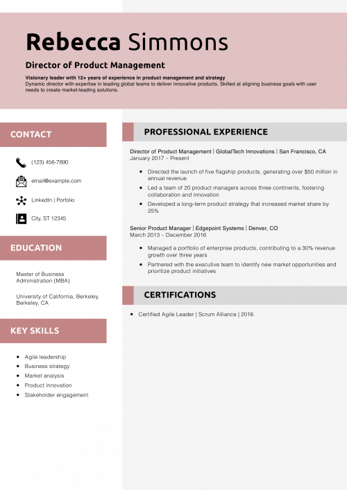 Director of Product Management Resume Example