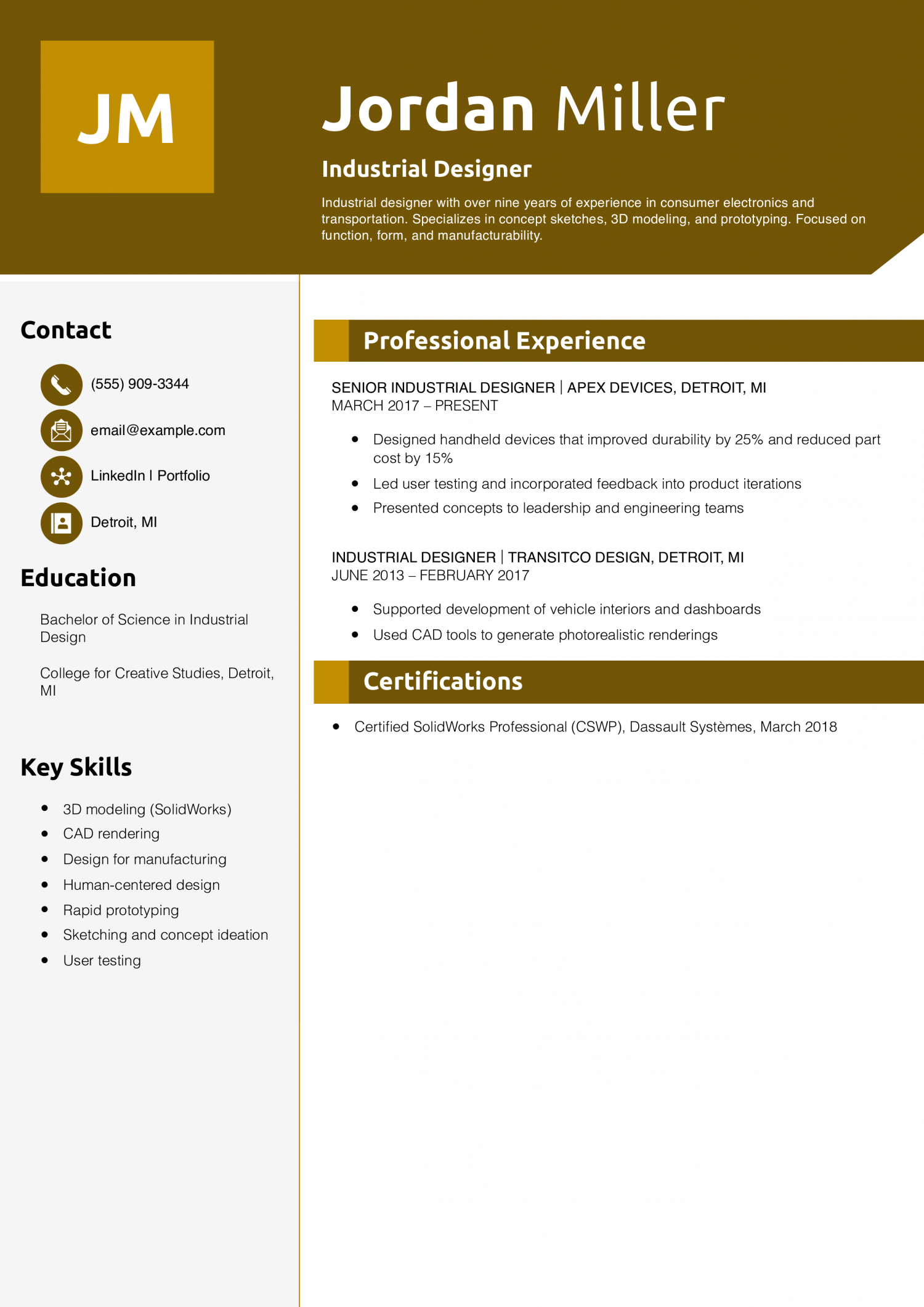 Industrial Designer Resume