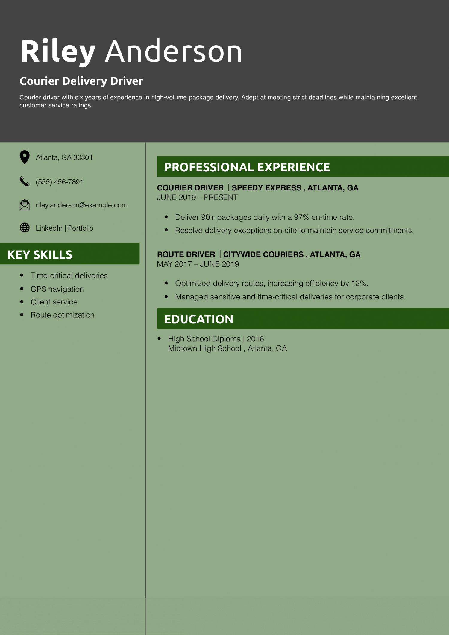 Courier Delivery Driver Resume Example 