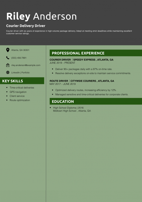 Courier Delivery Driver Resume Example 