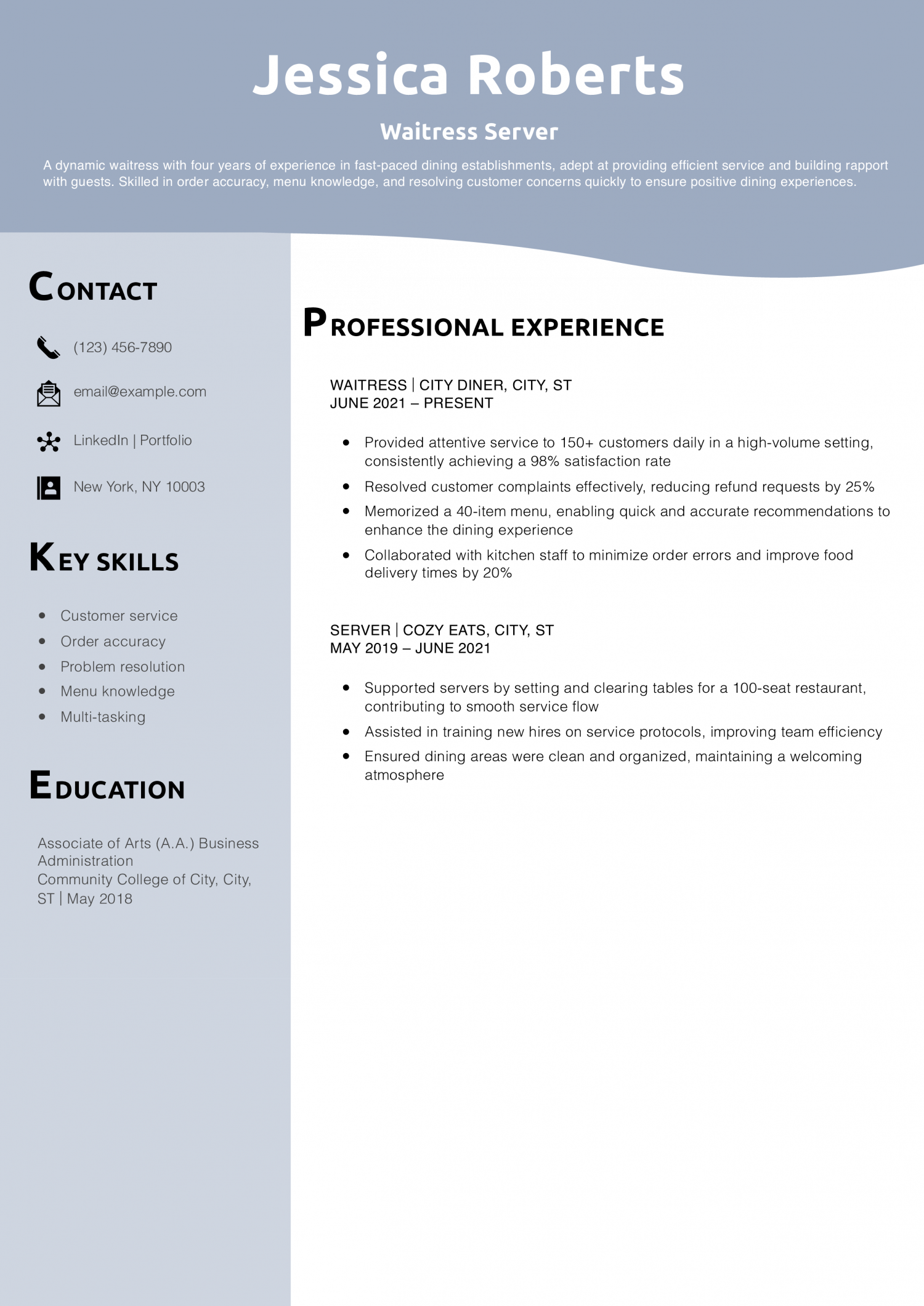 Waitress Server Resume Example