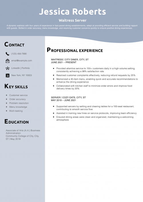 Waitress Server Resume Example