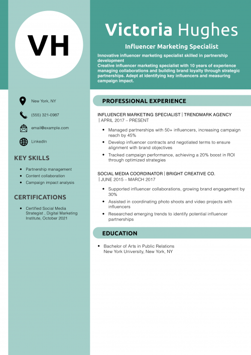 Influencer Marketing Specialist Resume