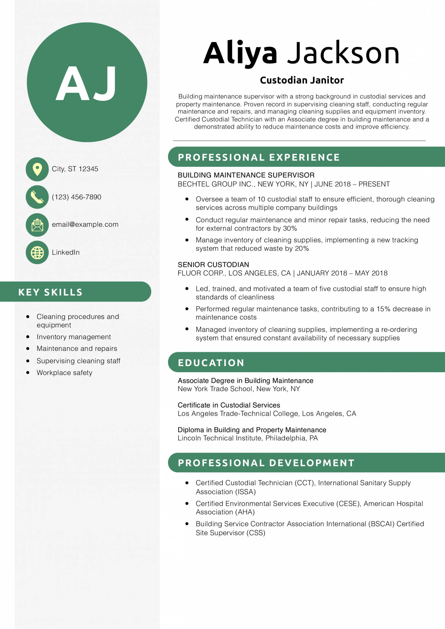 Custodian Janitor Resume Example