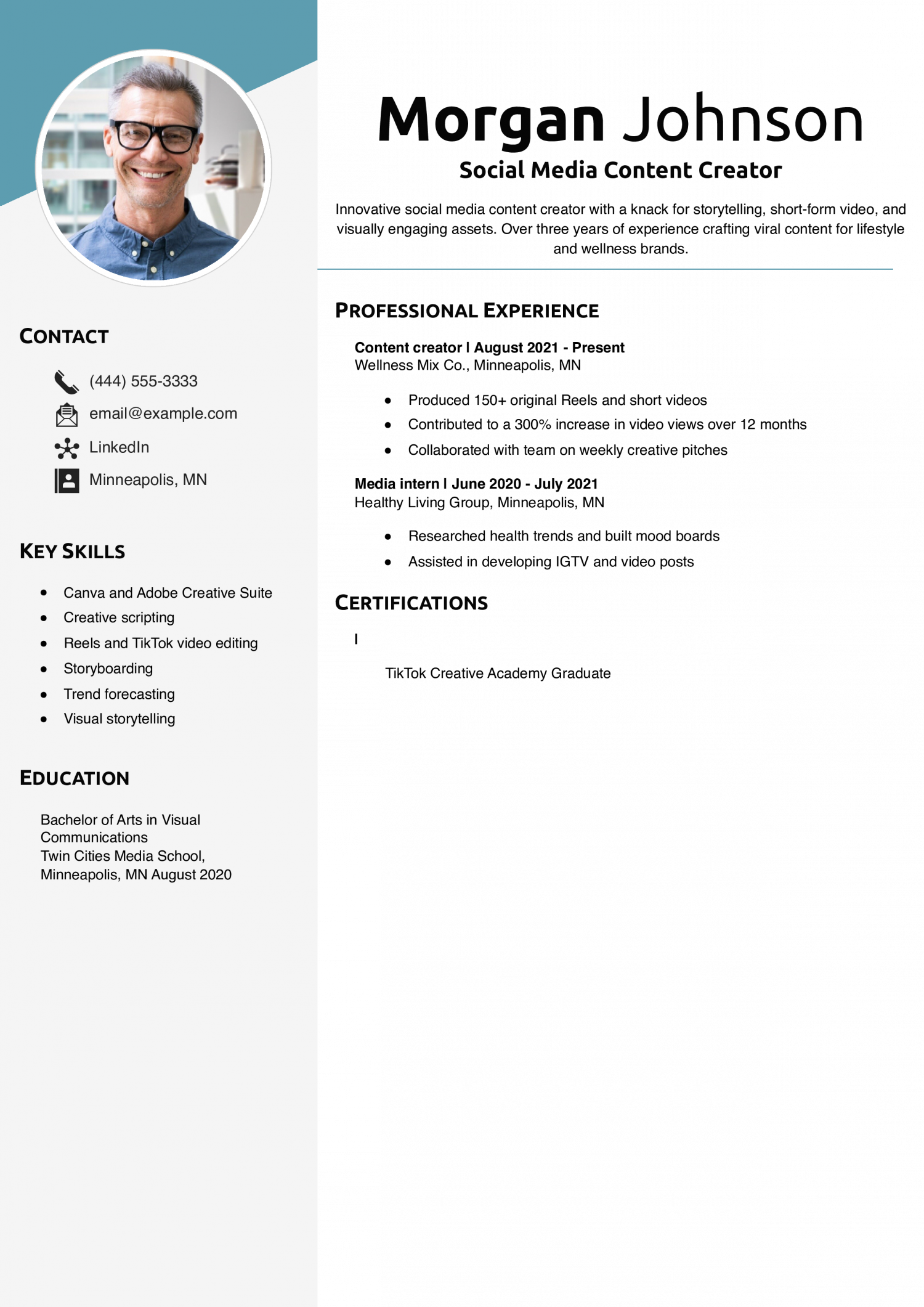 Social Media Content Creator Resume Example