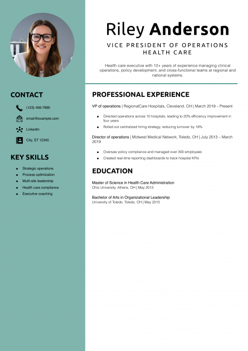 Vice president of operations health care resume example