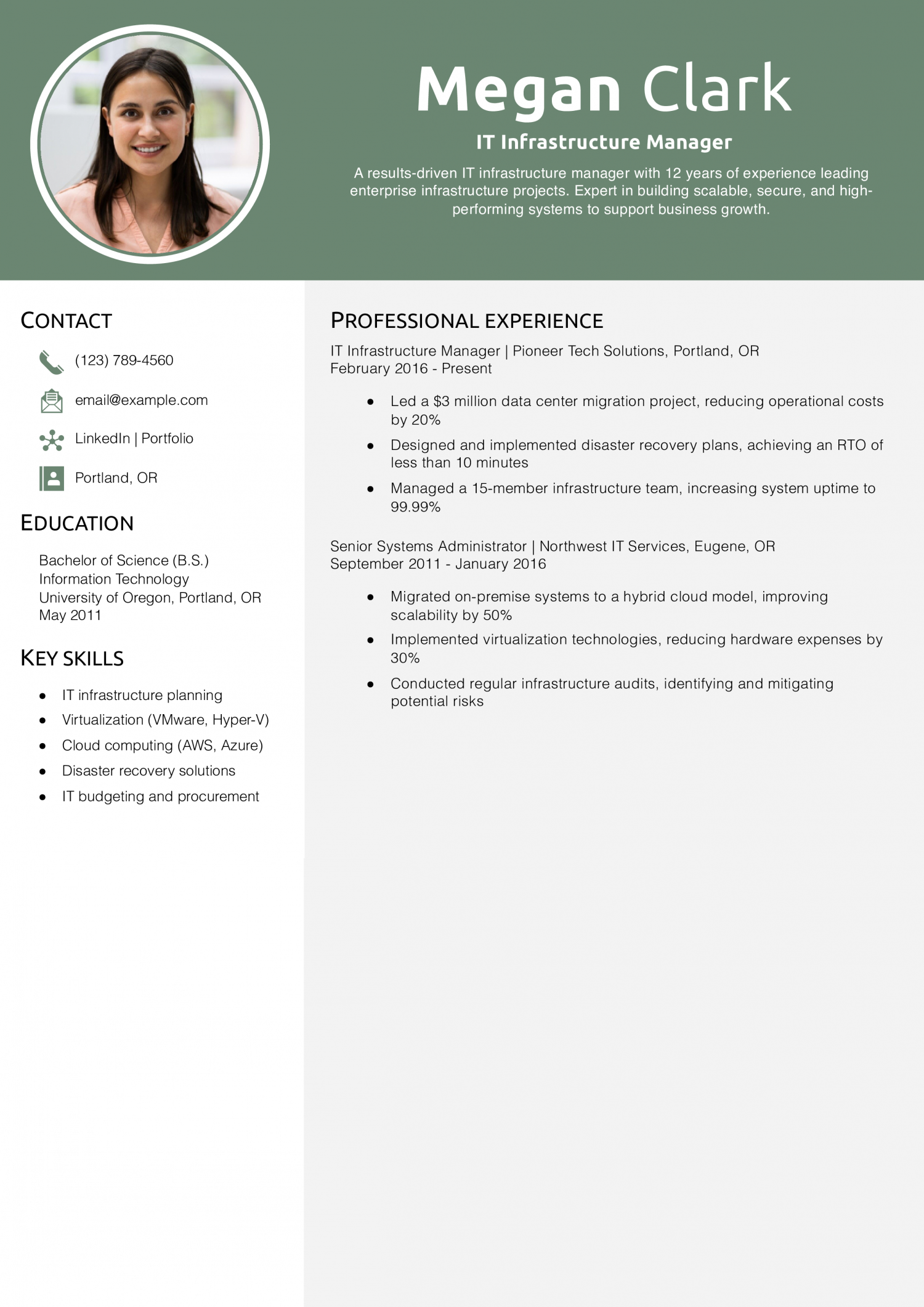 IT Infrastructure Manager Resume Example 