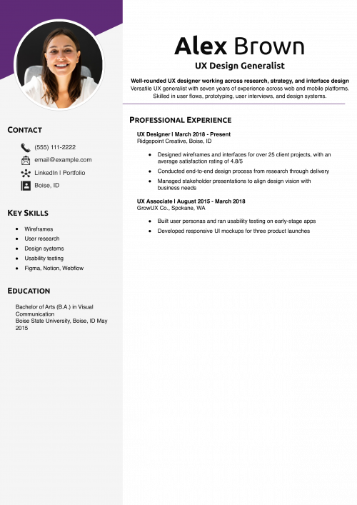 UX Design Generalist Resume Example
