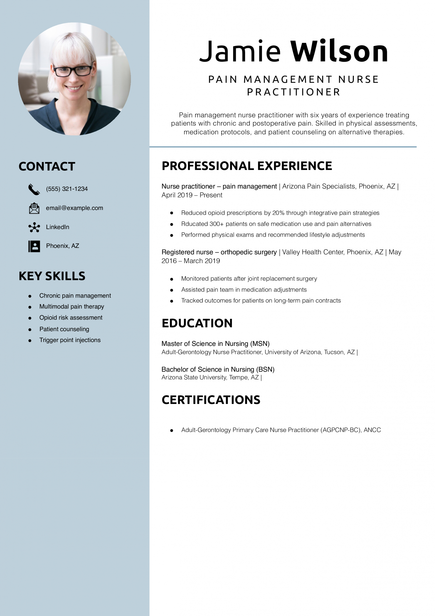 Pain Management Nurse Practitioner Resume Example