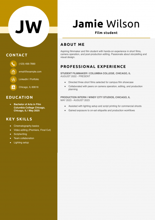 Film student resume example
