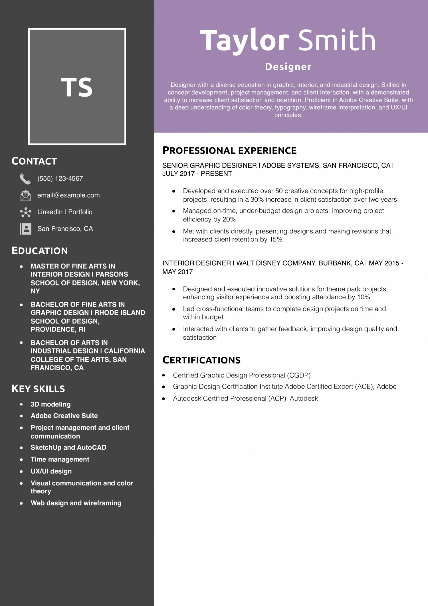 Designer Resume Example