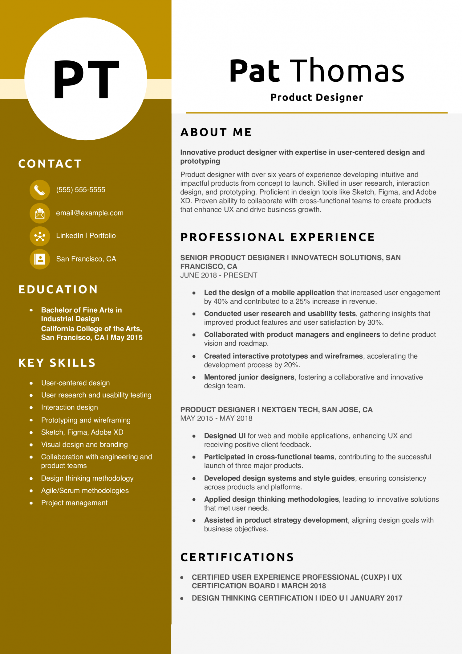 Product Designer Resume Example
