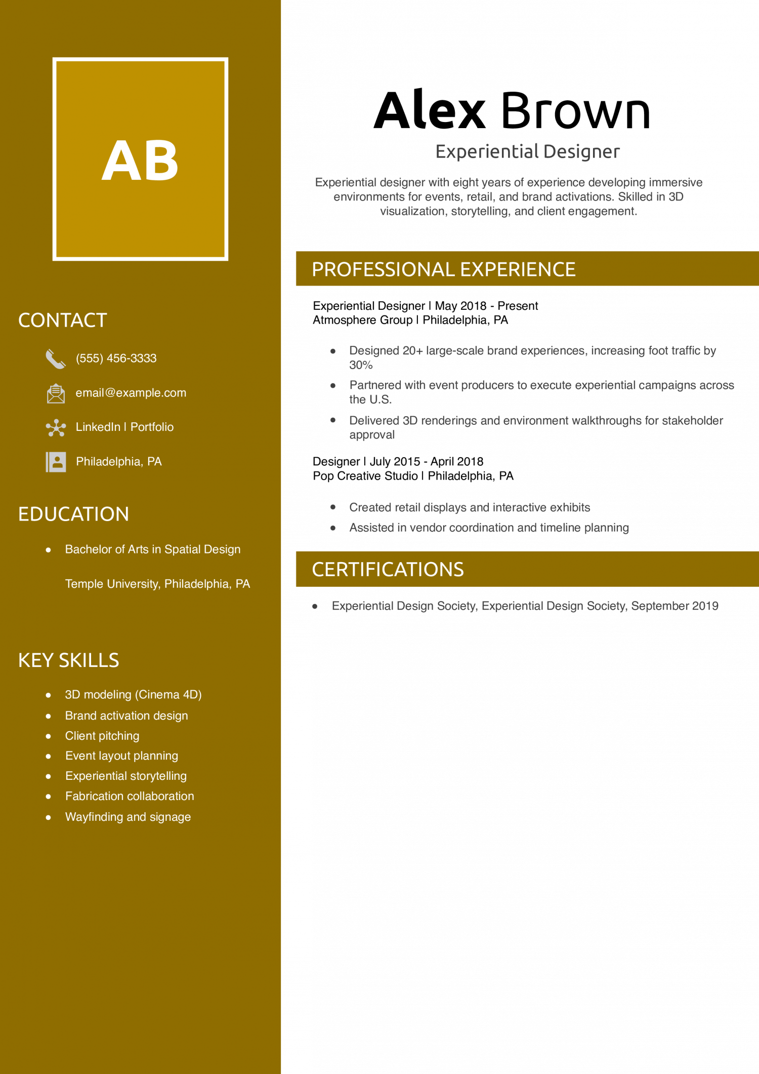 Experiential Designer Resume