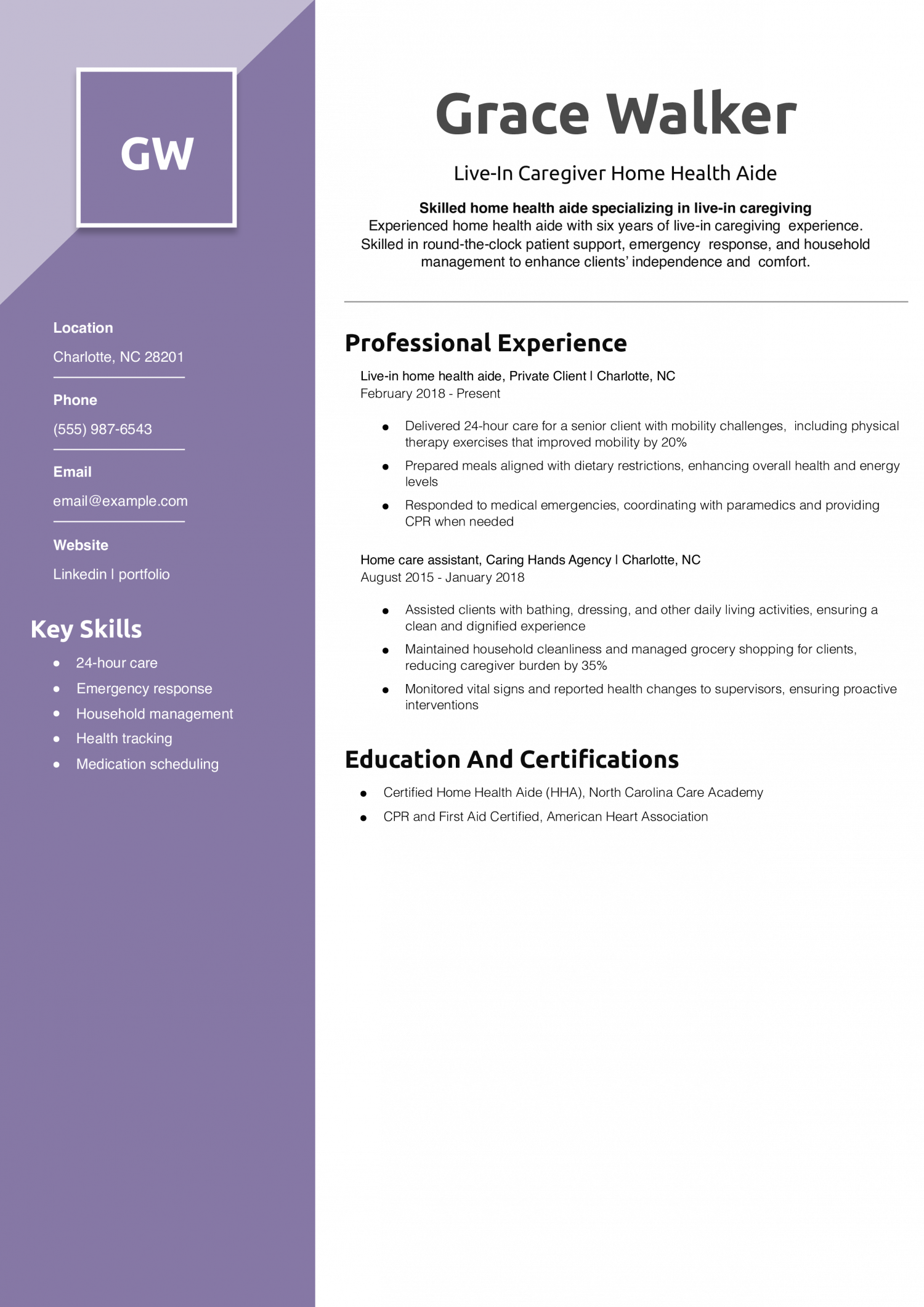 Live-In Caregiver Home Health Aide