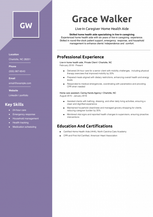 Live-In Caregiver Home Health Aide